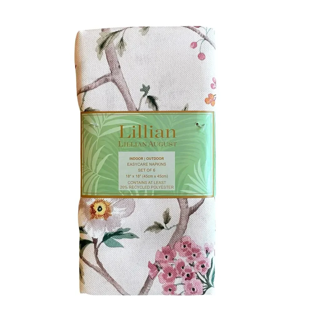Lillian August Floral Dinner Napkins 18X18 Set of 6 Easy Care NEW